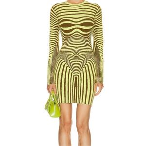 Women’s JEAN PAUL GAULTIER Dress, Yellow Stripes Long Sleeve Dress